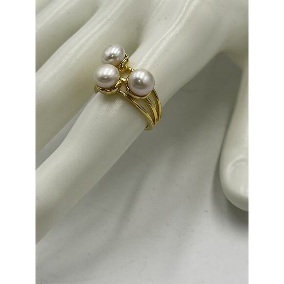 AMBER SCEATS Aerin triple band 3 FW Pearls 925 Gold‎ 24 K plated Ring 6.75 New - Picture 3 of 10